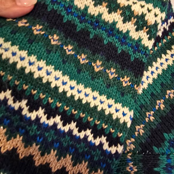 Talbots Plus Cardigan 3X 3XL Sweater Button Down Gold Metallic Green Blue Cream - Picture 8 of 15